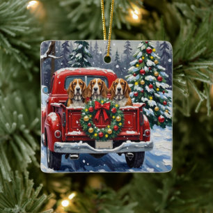 Basset Hound Weihnachten Rotes Lastwagen Ferien Keramikornament