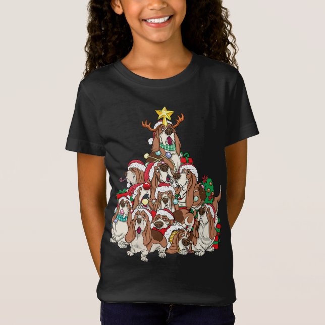 Basset Hound Weihnachtsbaum Dog Santa Xmas T-Shirt (Vorderseite)