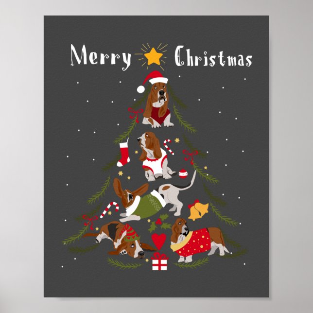 Basset Hound Weihnachtsbaum Xmas Hund Lover Poster (Vorne)