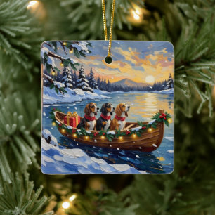 Basset Hound Weihnachtsboot Urlaub Keramikornament
