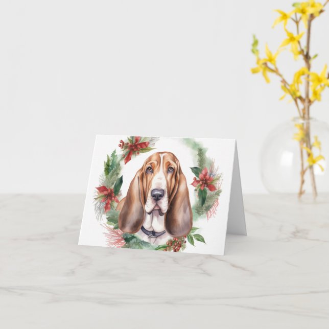 Basset Hound Weihnachtsfeiertag Festliche Jungfrau Karte (Gelbe Blume)