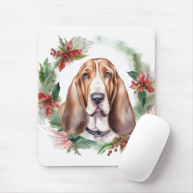 Basset Hound Weihnachtsfeiertag Festliche Jungfrau Mousepad (Mit Mouse)