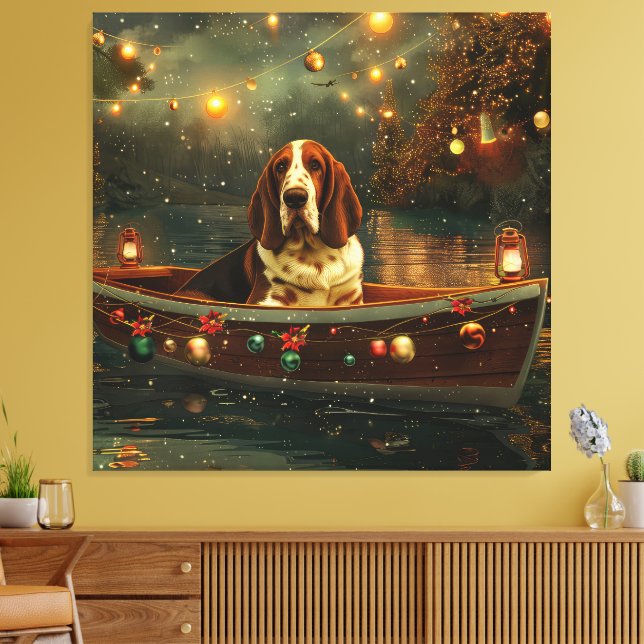 Basset Hound Weihnachtsfest Reise Leinwanddruck (Insitu (Wohnzimmer))