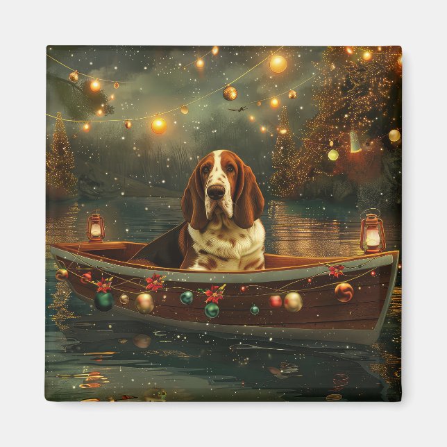 Basset Hound Weihnachtsfest Reise Magnet (Vorne)