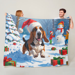 Basset Hound Weihnachtsfestliche Schneeszene Fleecedecke
