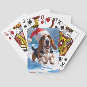 Basset Hound Weihnachtsfestliche Schneeszene Spielkarten