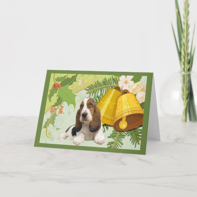 Basset Hound Weihnachtskartenglocken Feiertagskarte (Vorderseite)