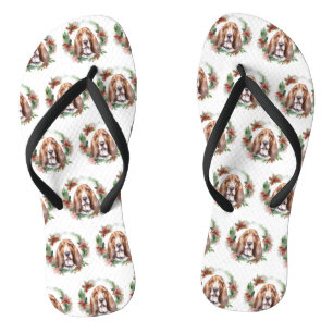 Basset Hound Weihnachtskranz Festlicher Hund Flip Flops