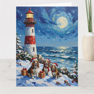 Basset Hound Weihnachtsleuchtturm Urlaub Karte