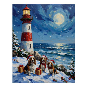 Basset Hound Weihnachtsleuchtturm Urlaub Poster