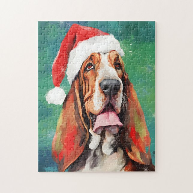 Basset Hound Weihnachtsmalerei (Vertikal)