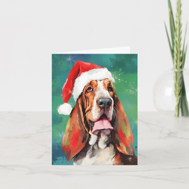 Basset Hound Weihnachtsmalerei Karte (Vorderseite)