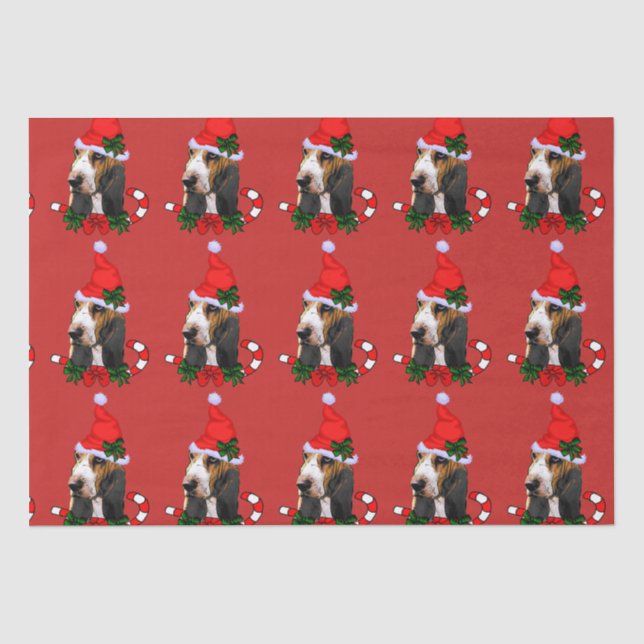 Basset Hound Weihnachtsmannmütze Weihnachten Seidenpapier (Vorderseite)