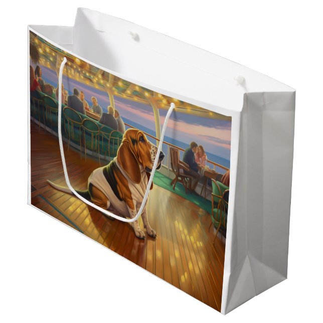 Basset Hound Weihnachtsreise: Feierabend Große Geschenktüte (Vorderseite Schrägansicht)