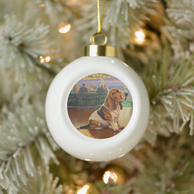 Basset Hound Weihnachtsreise: Feierabend Keramik Kugel-Ornament (Baum)
