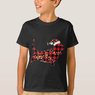 Basset Hound Weihnachtsrot Kariert Buffalo Pajamas T-Shirt