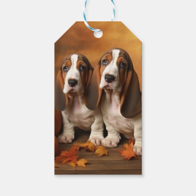 Basset Hound Welpe Herbst Delight Pumpen Geschenkanhänger (Vorderseite)