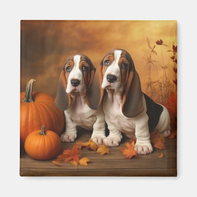 Basset Hound Welpe Herbst Delight Pumpen Magnet (Vorne)