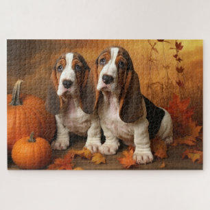 Basset Hound Welpe Herbstfreude Kürbis 