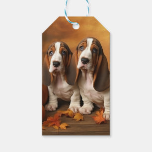 Basset Hound Welpe Herbstfreude Kürbis  Geschenkanhänger