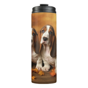 Basset Hound Welpe Herbstfreude Kürbis  Thermosbecher