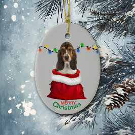 Basset Hound Welpe in Geschenktasche Weihnachten Keramik Ornament