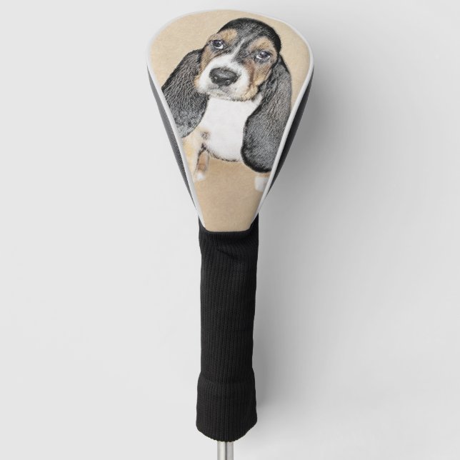 Basset Hound Welpenmalerei - Original Hundekunst Golf Headcover (Vorderseite)