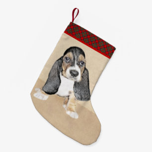 Basset Hound Welpenmalerei - Originale Hundekunst Kleiner Weihnachtsstrumpf