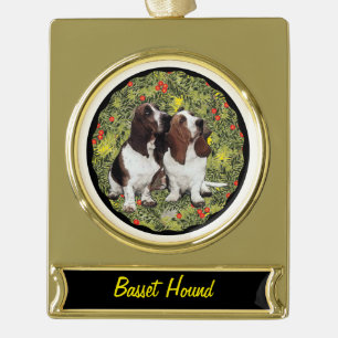 Basset Hound Wreath Banner-Ornament Gold