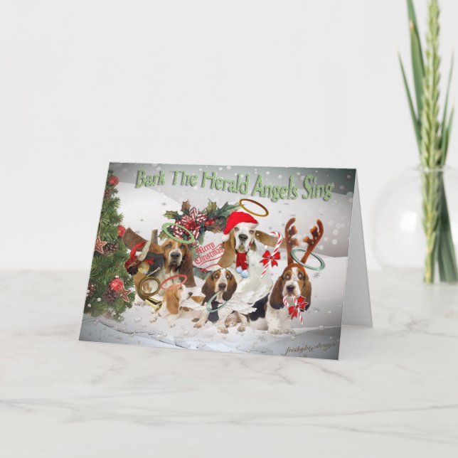 Basset Hound Xmas Bark Herald Angels Karte (Vorderseite)