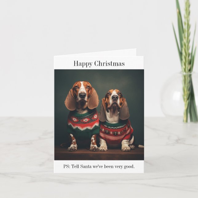 Basset Hounds Happy Christmas Card Karte (Vorderseite)