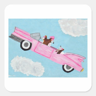 Basset Hounds in rosa Cabrio Sticker