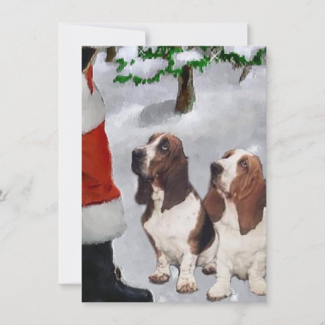 Basset Hounds Meet Santa Weihnachtskarte (Vorderseite)