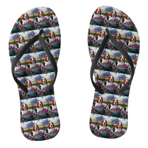 Basset Hund auf einem Paddle: Ein Landschaftliches Flip Flops
