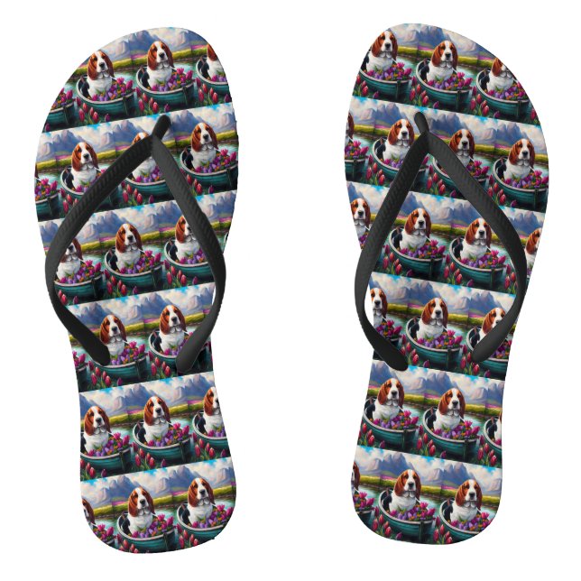 Basset Hund auf einem Paddle: Ein Landschaftliches Flip Flops (Fußbett)