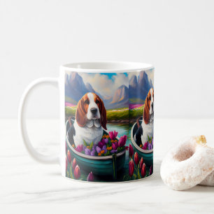 Basset Hund auf einem Paddle: Ein Landschaftliches Kaffeetasse