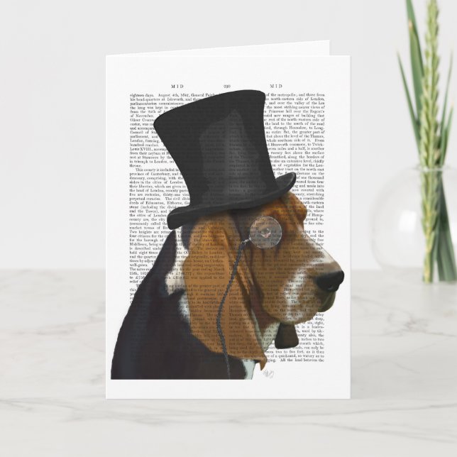 Basset-Hund, Festhund und Hut Karte (Vorderseite)