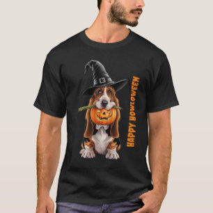 Basset-Hund mit Hexenkürbis und Kürbis T-Shirt