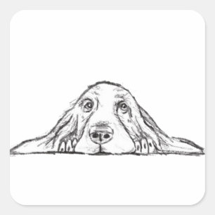 Basset-Hund Schwarz-weißen einfache Hundeaugen  Quadratischer Aufkleber