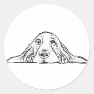Basset-Hund Schwarz-weißen einfache Hundeaugen  Runder Aufkleber
