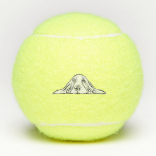 Basset-Hund Schwarz-weißen einfache Hundeaugen  Tennisbälle