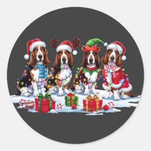 Basset Hund Weihnachtsmannmütze Geweih Elf Weihnac Runder Aufkleber