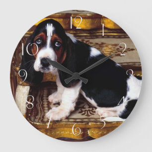 Basset-Hund-Welpe Große Wanduhr
