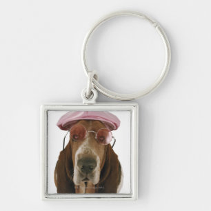 Basset in der Sonnenbrille und in der Kappe Schlüsselanhänger