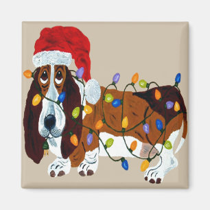Basset in Weihnachtsbeleuchtung getanzt Magnet