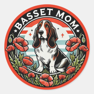 Basset-Mama Runder Aufkleber