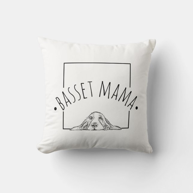 Basset-Mama Schwarz-weiße Welpenaugen Kissen (Vorderseite)
