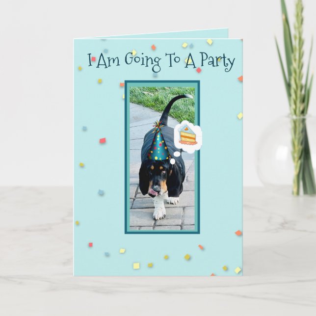 Basset mignon et amusant sur carte d'anniversaire  (Devant)