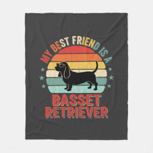 Basset Retriever Retro Sonnenuntergang Hund Fleecedecke