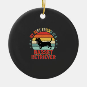 Basset Retriever Retro Sonnenuntergang Hund Keramik Ornament